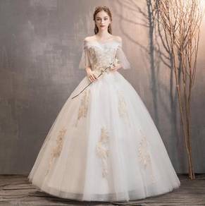 Gold white off shoulder wedding dress gown RB1247