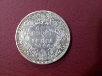British India Silver coin 1 rupee 1900