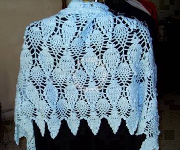 Light Blue Hand-Knitted Wool Shawl (New)