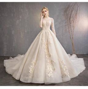 Cream long sleeve wedding bridal dress gown RB1947