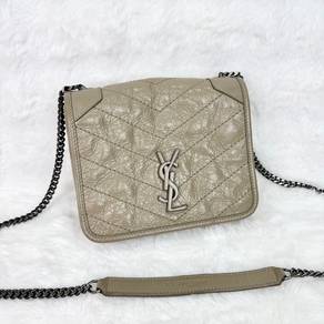YSL Saint Laurent Niki Mini crinkled leather Beige