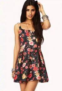 Forever 21 floral flower red sexy skater dress
