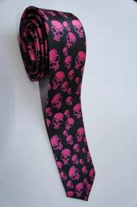 SLIM Halloween Symbol Skull Pink 2 Cartoon NeckTie