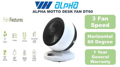 Alpha Motto Desk Fan, 1 Year Warranty