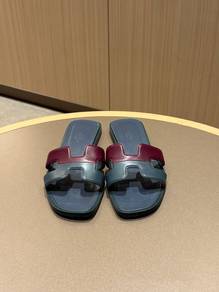 Hermes Oran Sandals Bleu Ardoise And Bordeaux