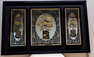Luxury Gold Floral Etched Mirror Wall Art - 3 Pane