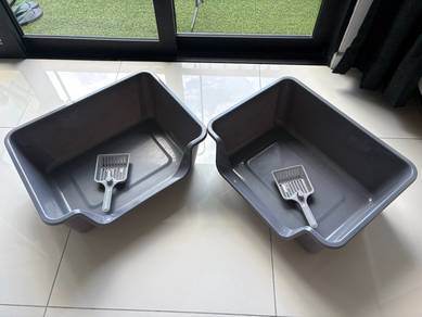 2 Aespet XL Cat Litter Trays with Scoops - Grey