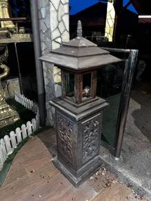 Carved Teak Outdoor Pagoda Lantern Pair