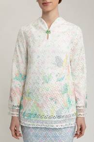 moira kurung in white green