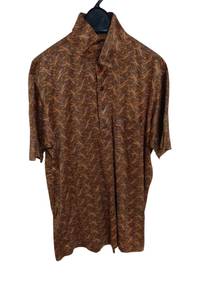 133.Vintage Balenciaga Brown Patterned Short Sleev