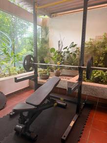 Power Rack, Olympic Bar, Plates and Bench