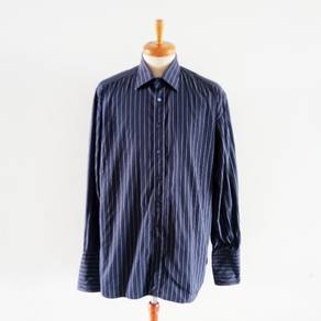 Gucci Men's Navy Blue Striped Button Down Shirt