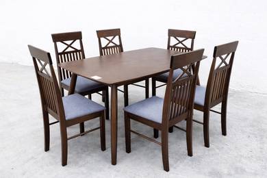 TM45K2 NEW * Meja Makan Kayu 4.5’ Dining Table 1+6