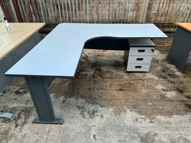 6x6ft Steel Frame Meja L Table Office Drawer