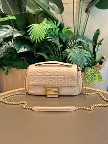 Fendi Pink FF Embossed Leatjer Midi Baguette
