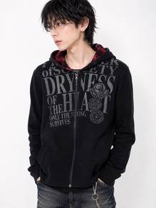 In The Attic Y2K Gothic Plaid Graphic Zip Hoodie
