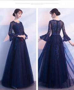 Blue long sleeve wedding prom dress gown RBMWD0098