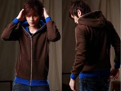 BROWN BLUE HOODIE COLORFUL ZiPPER JACKET SWEATER