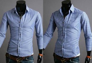0553 Light Blue Vertical Stripe Long Sleeved Shirt