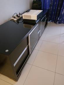 wooden tv rack with tempered glass on top