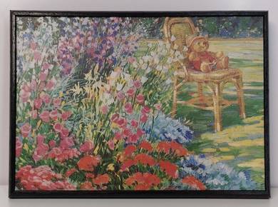 Teddy in the Garden Lithograph Print