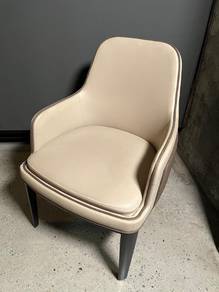 Cream leather dining chair with diamond-quilted
