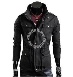 Military Coat Multi-Pocket Black Hiking Jacket