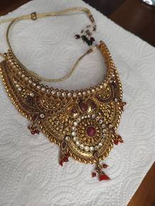Gold Indian Bridal Headpiece with Red Stones