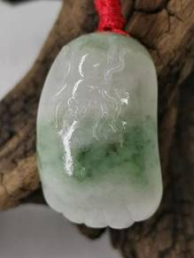 Ice Green with Flower Burma Jadeite Jade Pendant