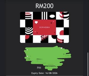 Sephora RM200 Gift Card - Expires 16/08/2026