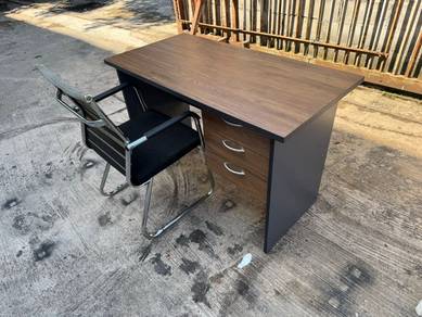 [Set] 4ft Meja Study Table Desk Drawer + Chair Ker