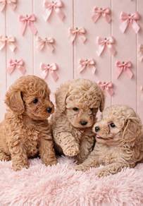 One dark brown and 2 brown toy poodles