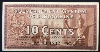 French Indochina 10 cents (1939) P85d  AU