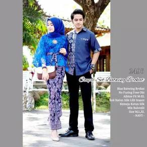 2496 Couple batik dress top set blue red black