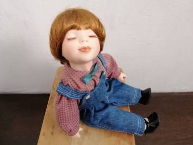 Vintage Porcelain Boy Doll with Overalls