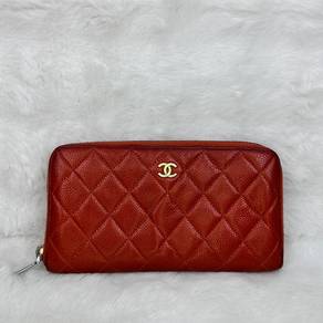 Authentic Chanel Wallet Long Caviar Orange