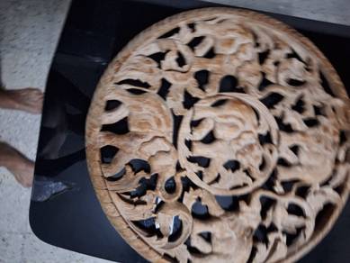 Beautiful Round Woode Craving. Elephant motif