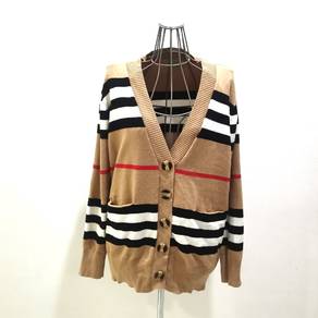 Burberry Women Classic stripe V neck knitted butto