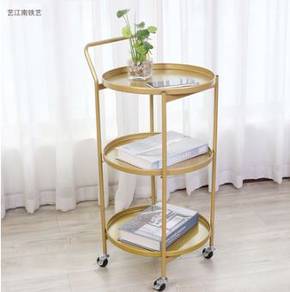 3 Tier Gold Round Trolley with Wheels Tray roda