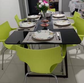 Italian Dining Set with Black tempered glass.