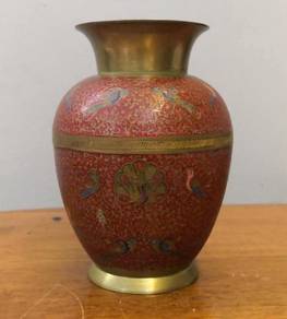 Pasu tembaga brass vase red enamel