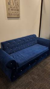 blue velvet sofa