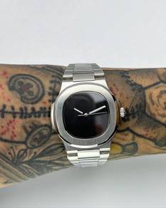 Custom Seiko Mod 40mm Silver Black Sterile Nautilu