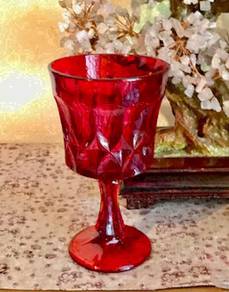 Vintage Ruby Red Glass Goblet 1980s