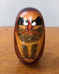 Vintage wooden Japanese scary face statue