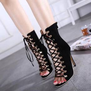 Black hollow party high heels ankle boots shoe