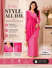 Wanzar Pink Floral Lace Kurung Modern