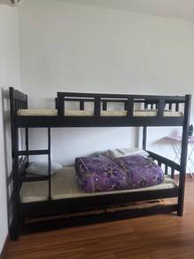 Solid Wood Bunk Bed Frame with 2 single mattresses