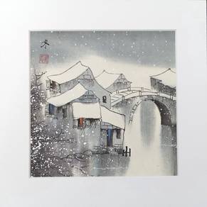 Clearance  Watercolor Art – Winter Arch Bridge