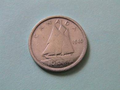 Canada King George VI 10 Cents 1940 Silver Coin